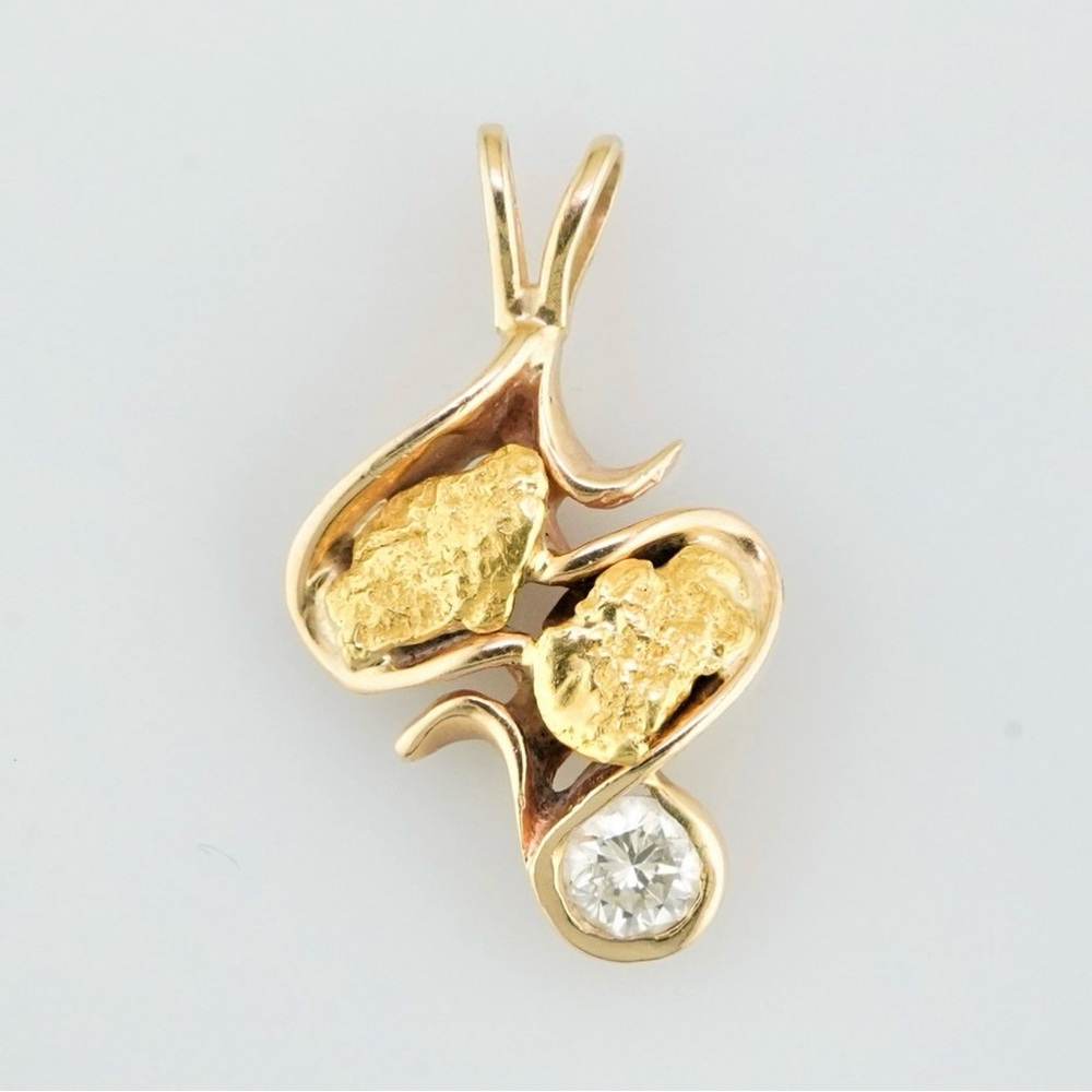 14k and Natural Gold Nugget Pendant With Natural Diamond Accent